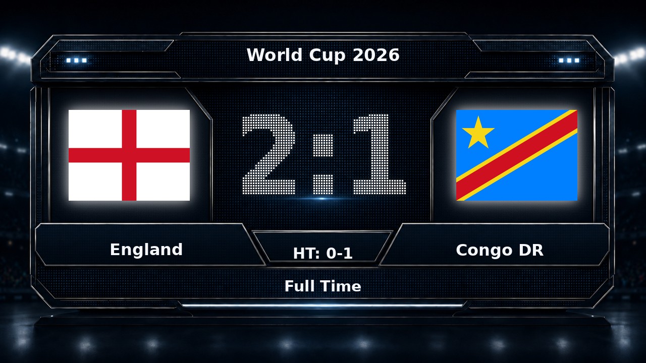 England 2-1 Congo DR: World Cup 2026 result